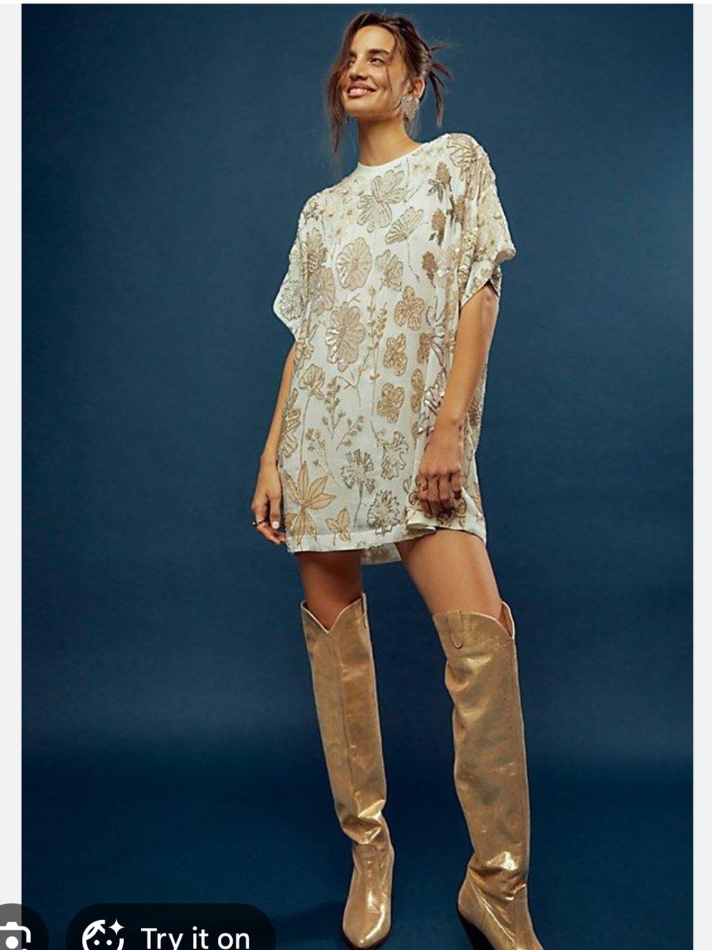 Free People Jewel Mini Dress M Gold Beaded